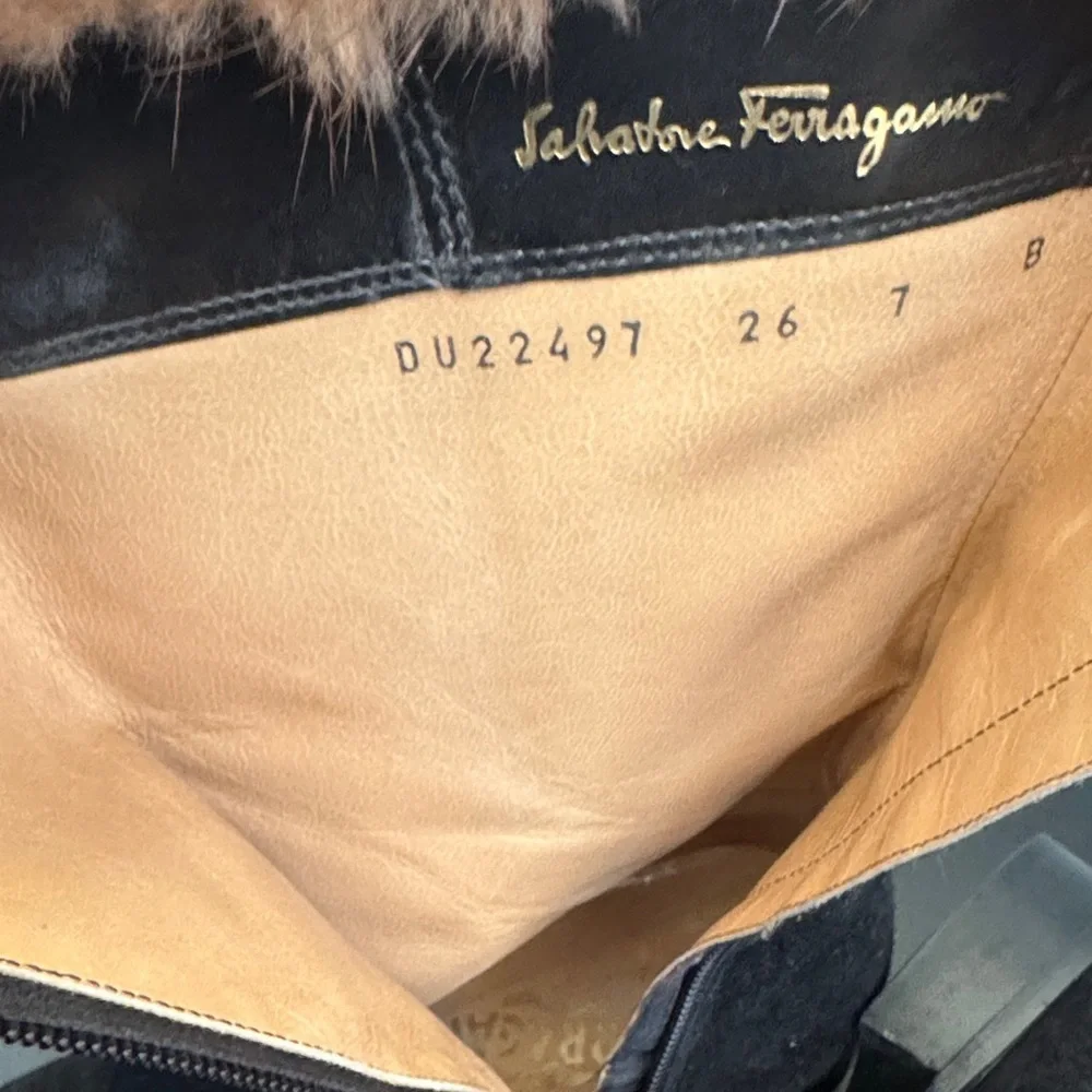 Salvatore Ferragamo Black Suede Boots with Real Mink Fur Trim